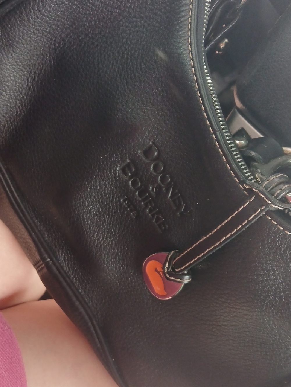 Dooney & Bourke Black Leather Shoulder Bag with Colorful Heart Charm